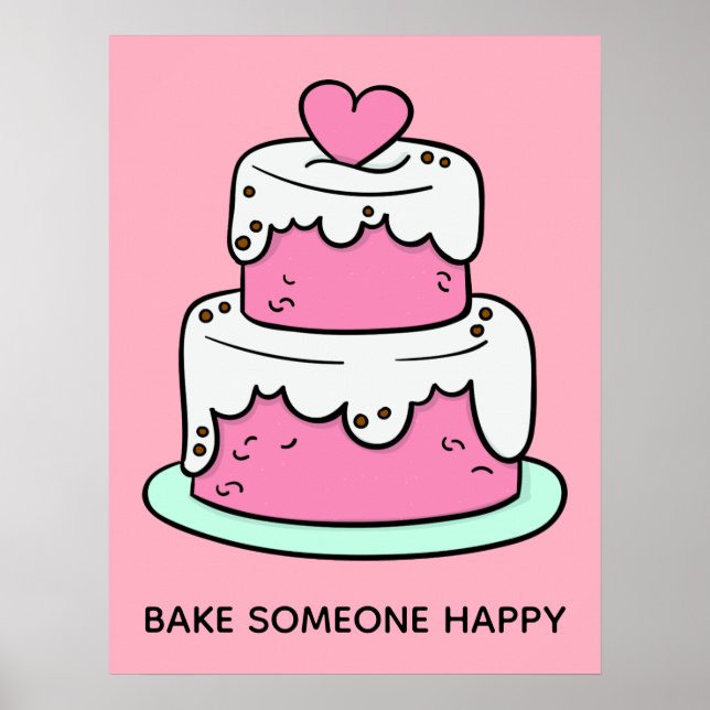 Custom text & color Cake Illustration poster (Front)