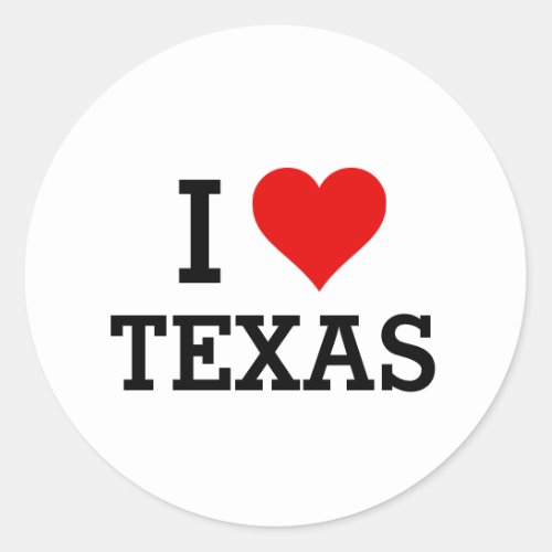 Custom Text  Color Classic I Love Texas Red Heart Classic Round Sticker