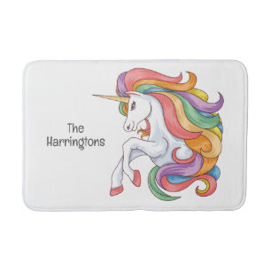 Custom Text & Color Colorful Unicorn Bath Mat