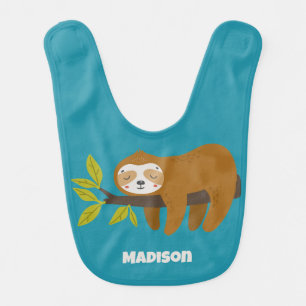 Custom Text & Color Cute Sloth Baby Bib