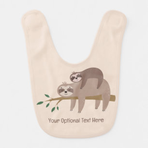 Custom Text & Color Cute Sloth Baby Bib
