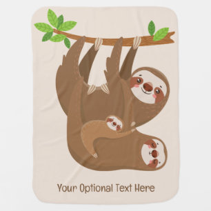 Custom Text & Color Cute Sloth Baby Blanket
