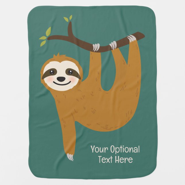 Custom Text & Color Cute Sloth Baby Blanket (Front)