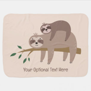 Custom Text & Color Cute Sloth Baby Blanket