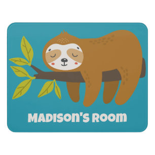 Custom Text & Color Cute Sloth Door Sign