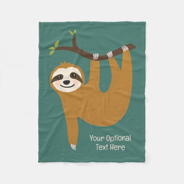 Custom Text & Color Cute Sloth Fleece Blanket (Front)