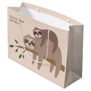 Custom Text & Color Cute Sloth Large Gift Bag