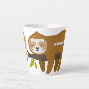 Custom Text & Color Cute Sloth Latte Mug
