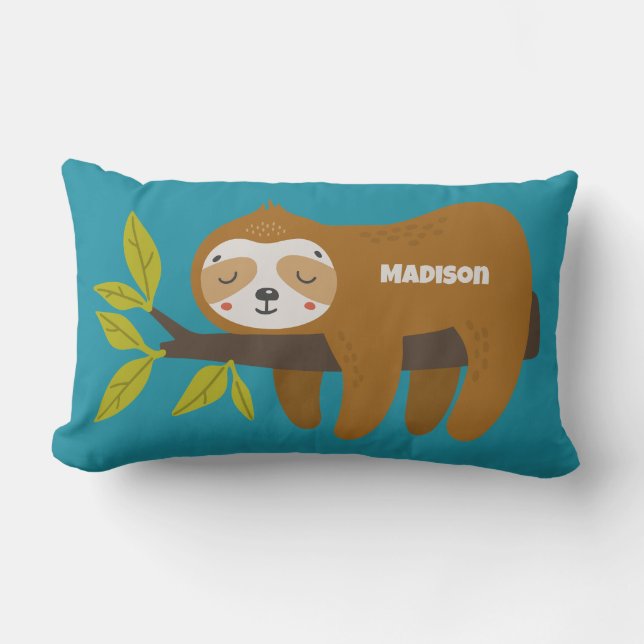 Custom Text & Color Cute Sloth Lumbar Pillow (Front)