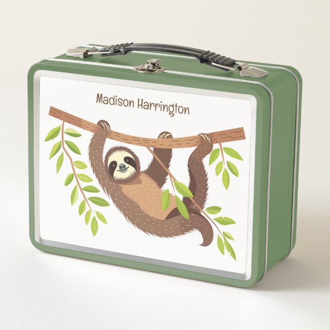 Custom Text & Color Cute Sloth Metal Lunch Box (Front)