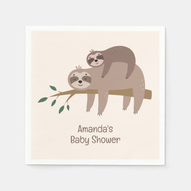 Custom Text & Color Cute Sloth Napkins (Front)