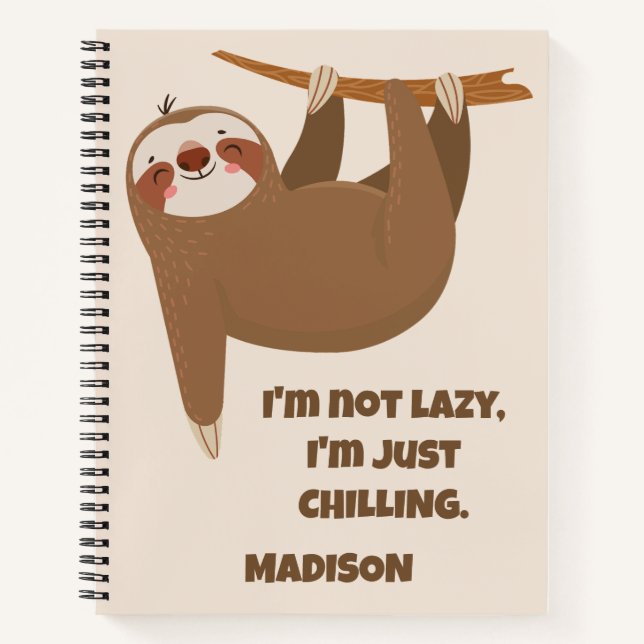Custom Text & Color Cute Sloth Notebook (Front)