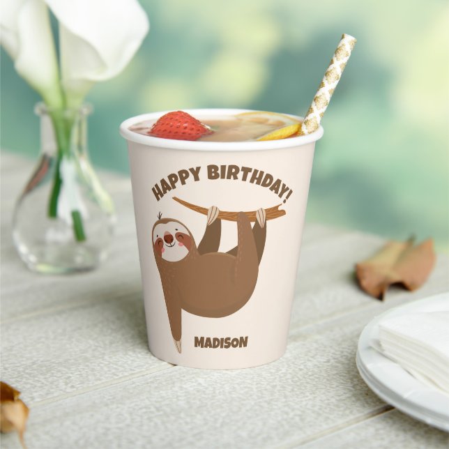 Custom Text & Color Cute Sloth Paper Cups (Insitu)