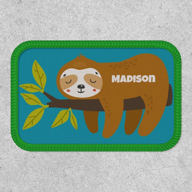 Custom Text & Color Cute Sloth Patch (Front)