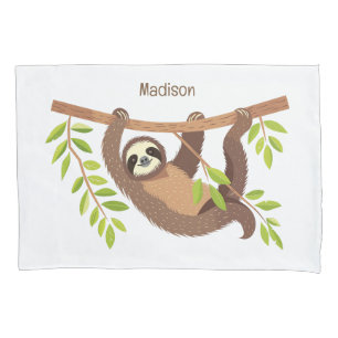 Custom Text & Color Cute Sloth Pillow Case