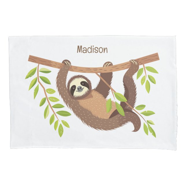Custom Text & Color Cute Sloth Pillow Case (Front)
