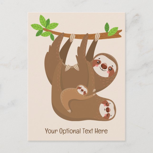 Custom Text & Color Cute Sloth Postcard (Front)