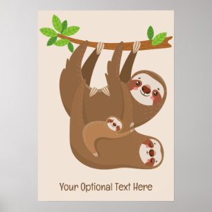 Custom Text & Color Cute Sloth Poster