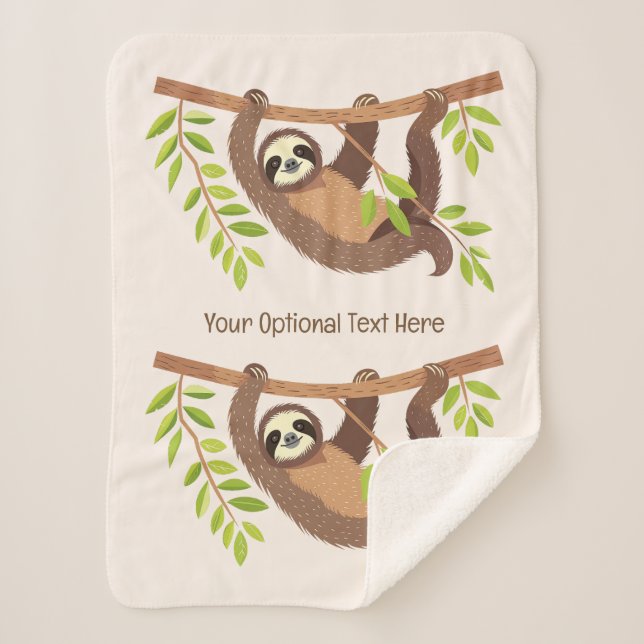 Custom Text & Color Cute Sloth Sherpa Blanket (Front)