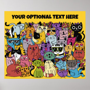 Custom Text & Color Funny Cats Illustration Poster
