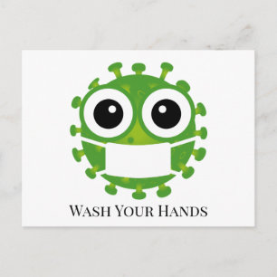 Custom Text/Color Green Virus Germ Emoji Wash Hand Postcard