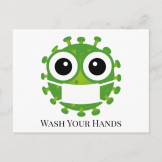 Custom Text/Color Green Virus Germ Emoji Wash Hand Postcard