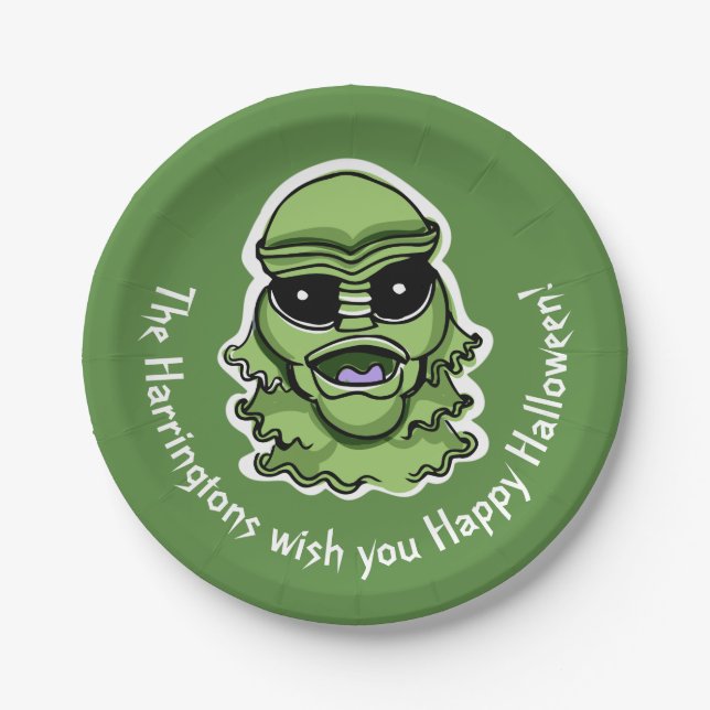 Custom text & color Halloween Creatures 4/4 Paper Plates (Front)