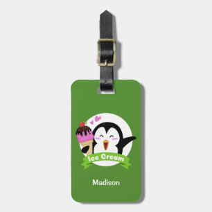 Custom text & color Ice Cream Penguin Luggage Tag