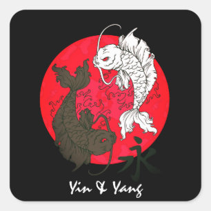 Custom Text/Color Japanese Koi Fish Yin Yang Style Square Sticker