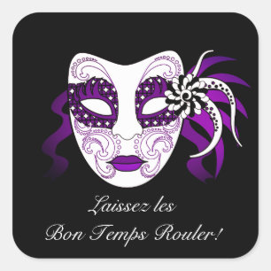 Custom Text & Color Mardi Gras Party Mask Black Square Sticker