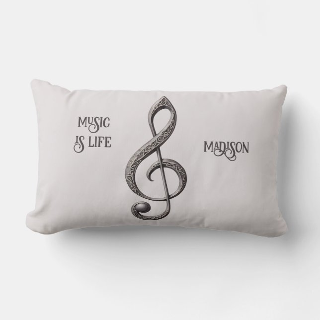 Custom Text  & Color Musical Clef Note Lumbar Pillow (Front)