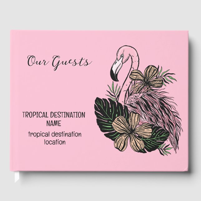 Custom Text & Color Pink Flamingo Guest Book (Front)