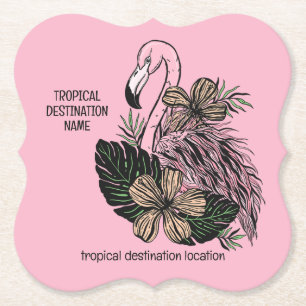 Custom Text & Color Pink Flamingo Paper Coaster