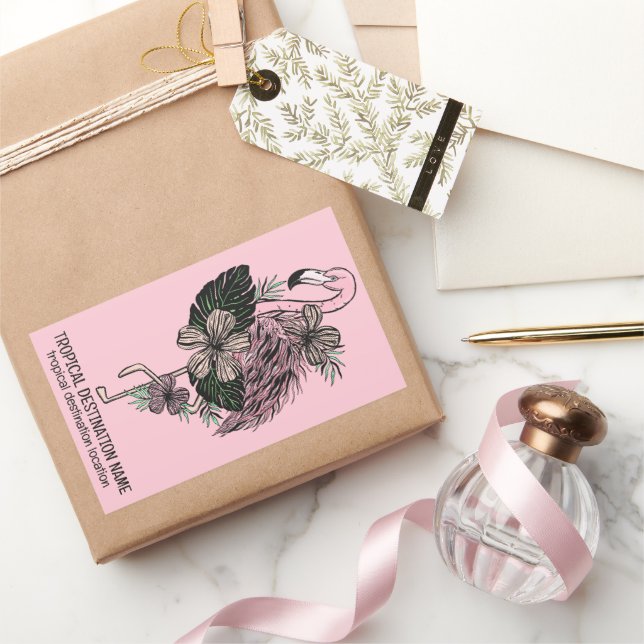 Custom Text & Color Pink Flamingo Rectangular Sticker (Gifting)