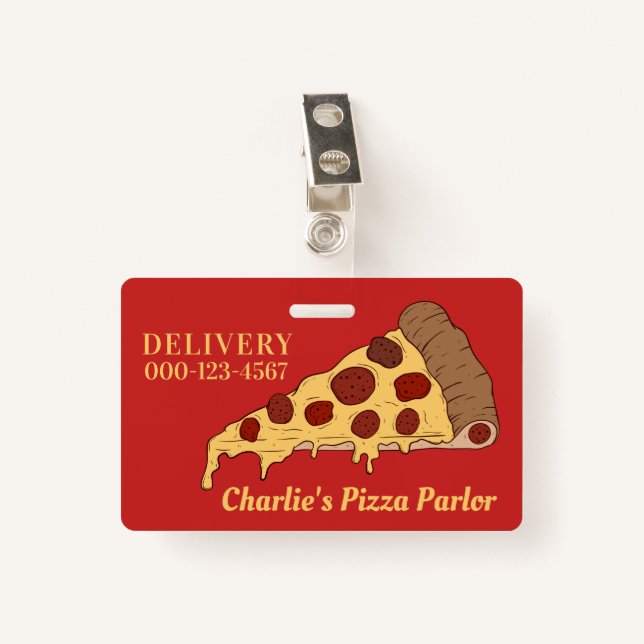 Custom Text & Color Pizza Slice badges (Front with Clip)