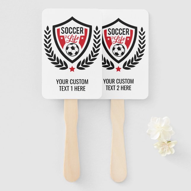 Custom text & color Soccer Logo hand fans (Front and Back)