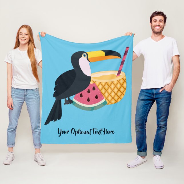 Custom text & color Toucan Illustration Fleece Blanket (In Situ)