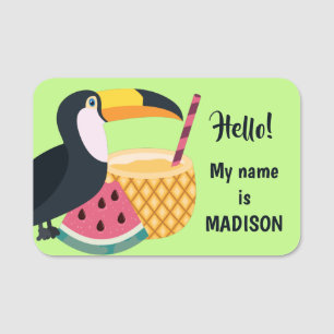 Custom text & color Toucan Illustration Name Tag