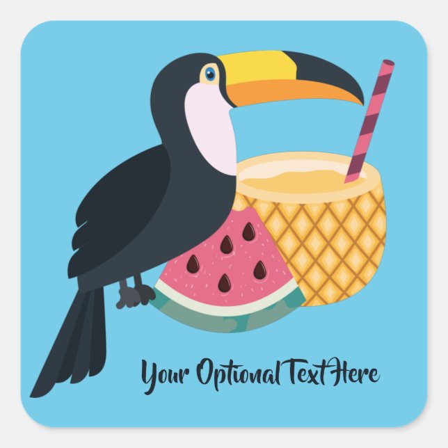Custom text & color Toucan Illustration Square Sticker (Front)