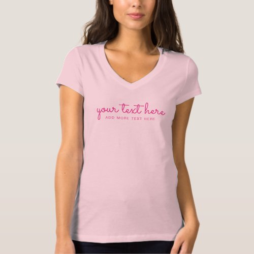 Custom Text  Color Womens V_Neck Handwritten Pink T_Shirt