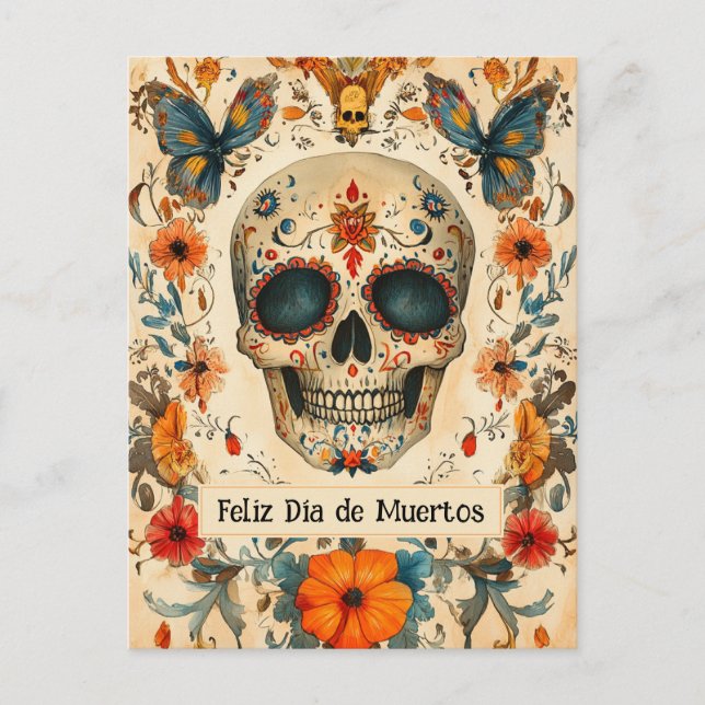 Custom text 💀 colorful Día de Muertos Postcard (Front)