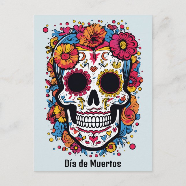 Custom text 💀 colorful Día de Muertos Postcard (Front)