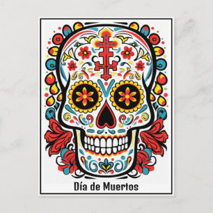 Custom text 💀 colorful doodle Día de Muertos Postcard