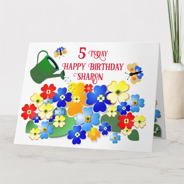Custom text Colorful Flower Design Kids' Birthday Card (Front)