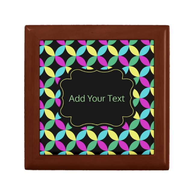 Custom Text Colorful Flower Print Wooden Jewelry  Gift Box (Front)