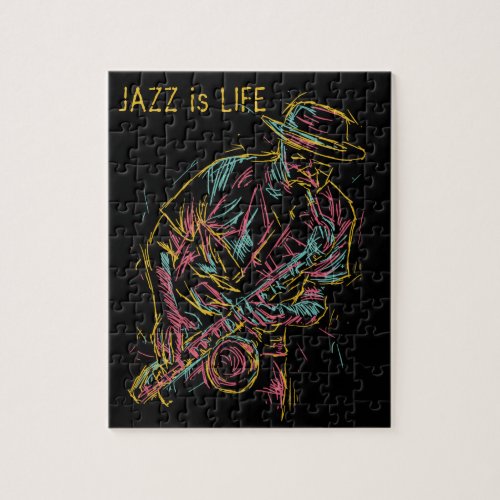Custom text Colorful Jazz Player Jigsaw Puzzle
