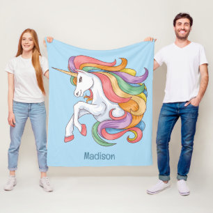 Custom Text Colorful Unicorn Fleece Blanket