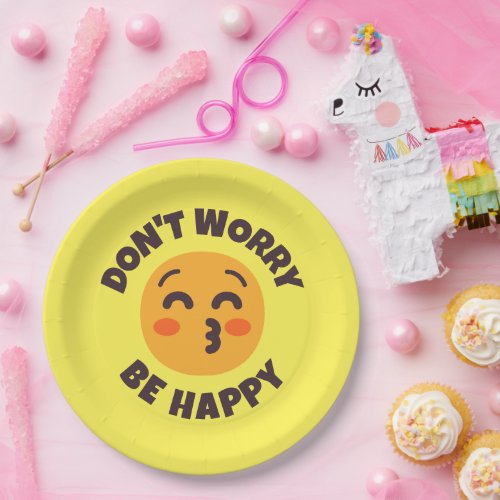 Custom Text  Colors Kissing Face Emoji Be Happy Paper Plates