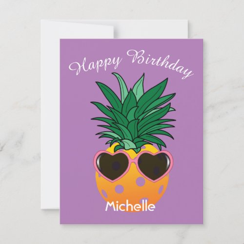 Custom text  colour Pickleball pineapple birthday Card