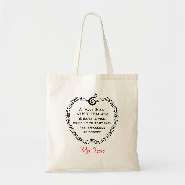 Custom Text Cool Music Teacher Apple & Notes Tote Bag (Front)